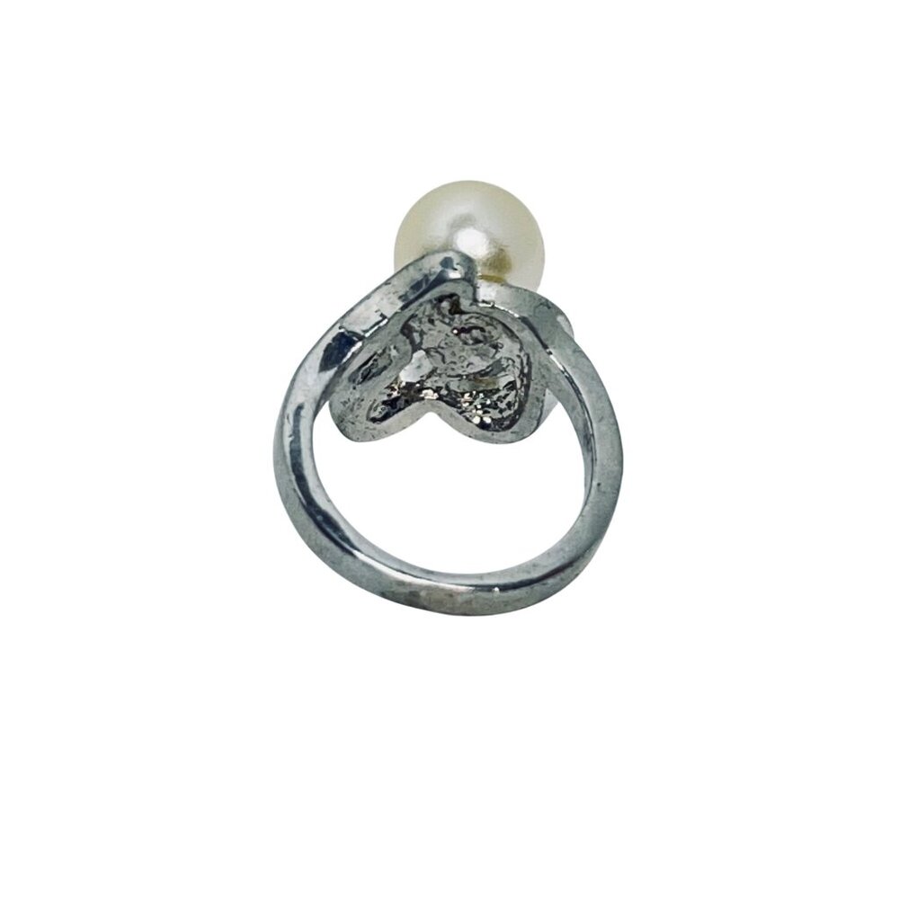 Silver Tone Ring With Faux Pearl & Rhinestone Accents Size 5 1/2 (R444) - Picture 7 of 7